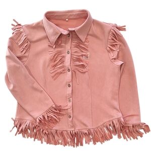 Freiheit Fringe Shirt Jacket Western Cowgirl Peachy Pink Size Large Shacket